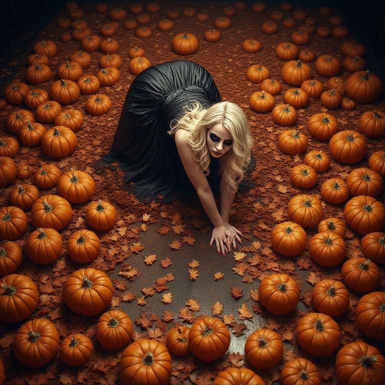 Surrounded by pumpkins