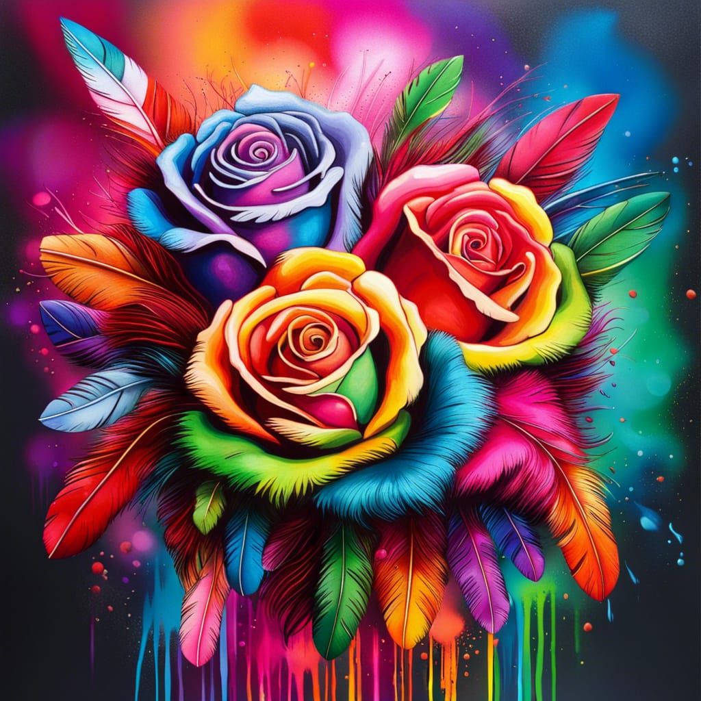 Colorful Rose and Feather Bouquet - AI Generated Artwork - NightCafe ...