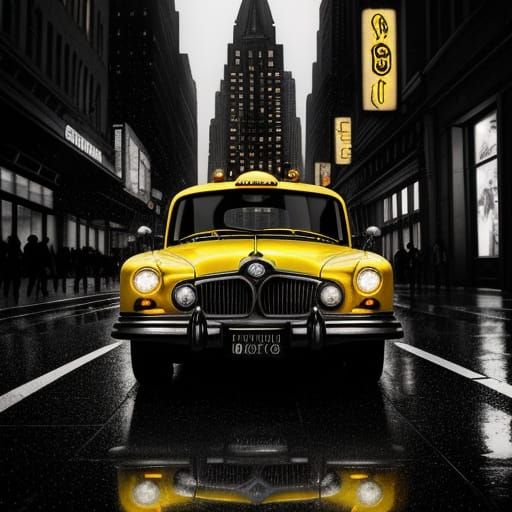 Moody Art Deco Cityscape at Night in High Contrast Black and...