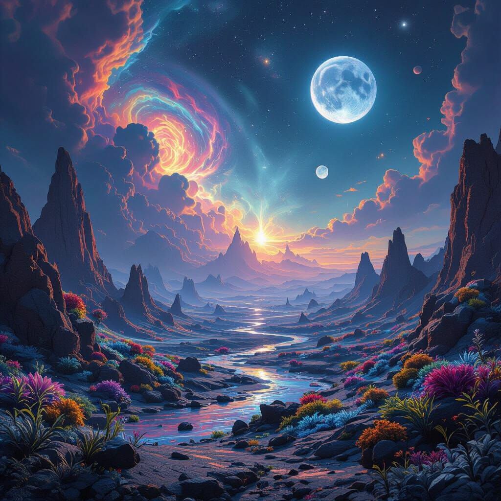 Alien Landscape Digital Matte Painting with Psychedelic Fant...