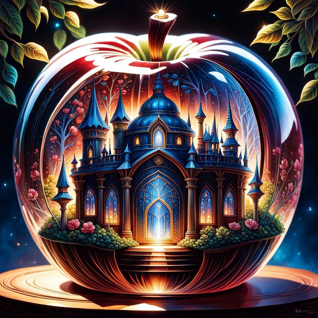 Crystal Apple with Fantasy World Inside, Digital Art