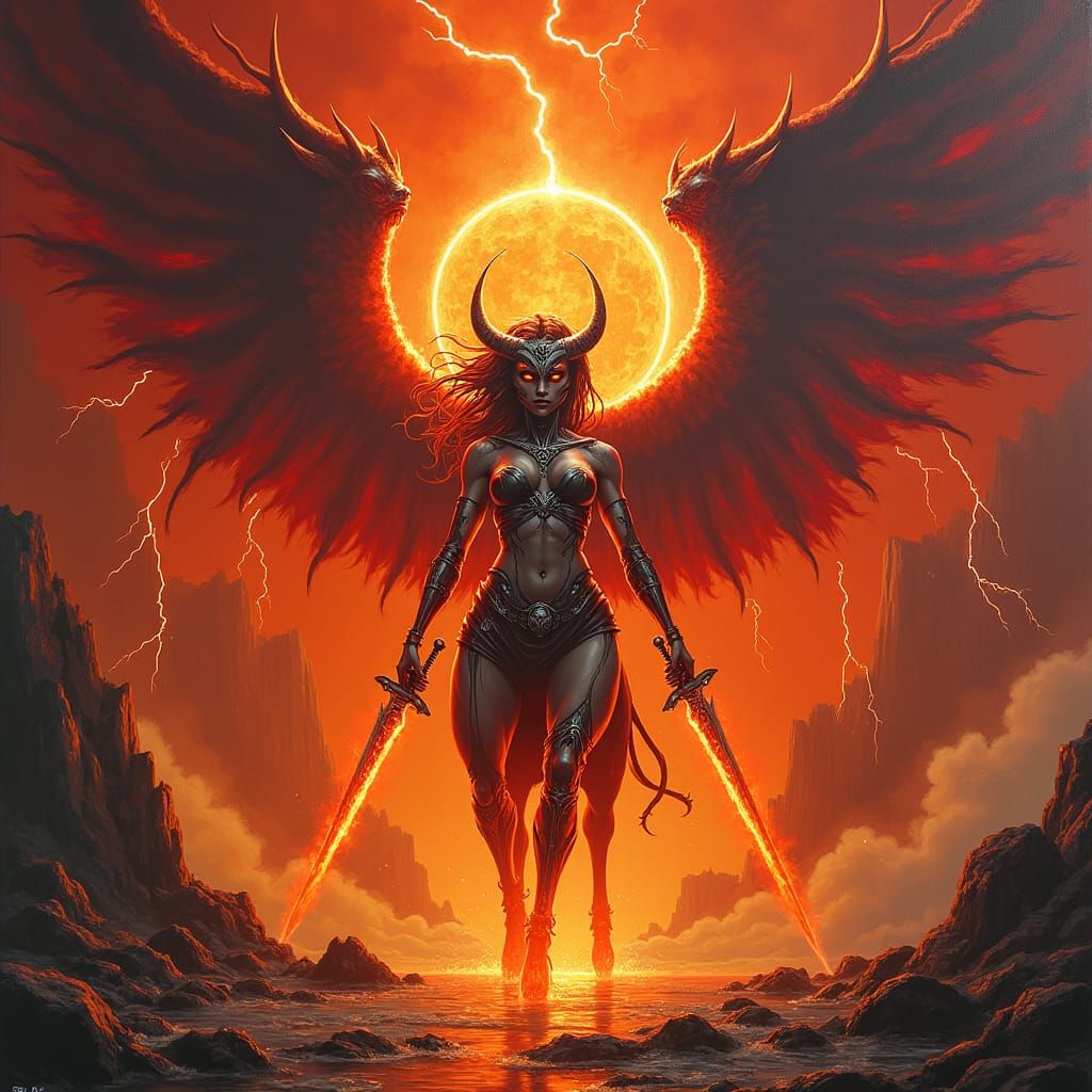 doom artwork in the style of Don Ivan Punchatz heaven hell o...