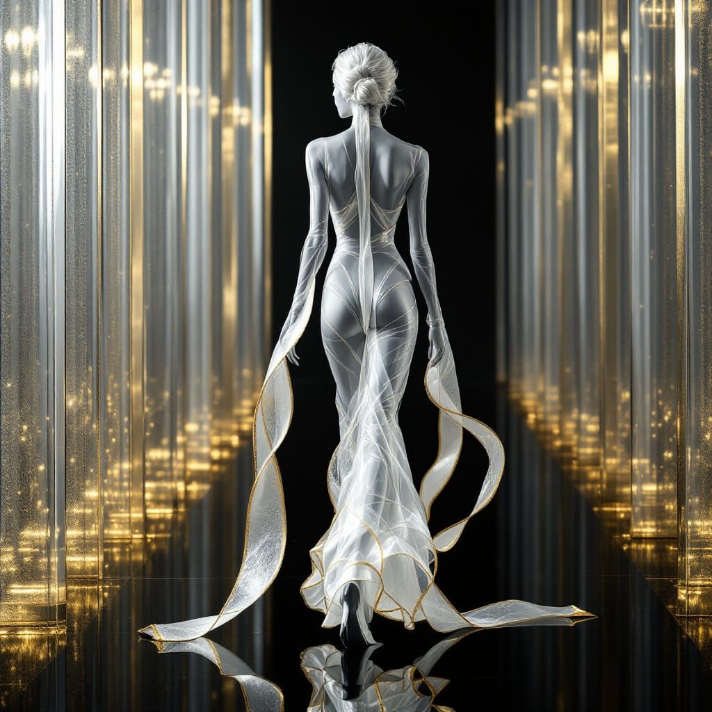 Abstract Ribbon Woman on Runway