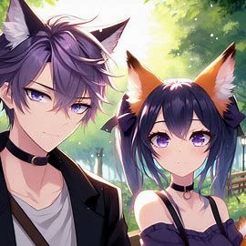 Elias and Kemi (kemi's real hair color is navey blue and Elias is purple)