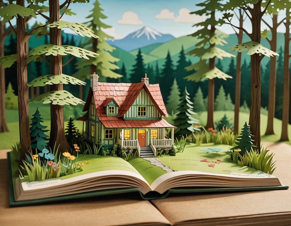 Pop up book, forest house  by @Sawsen Antonia