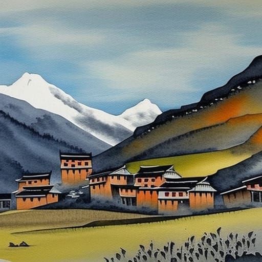 This modern village as an inspiration for an ink and waterco...