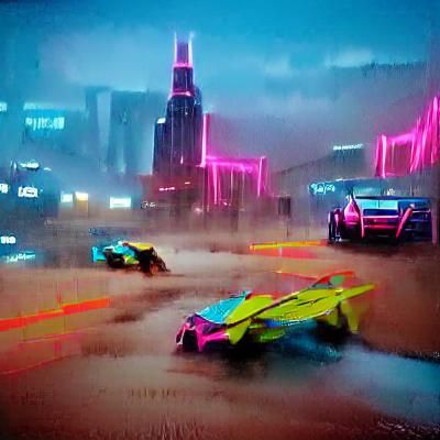 Car race in utopia city synthwave neon retro cyberpunk 2099 ...