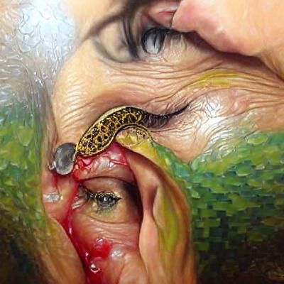 a snake crawled out of the woman’s eye detailed painting