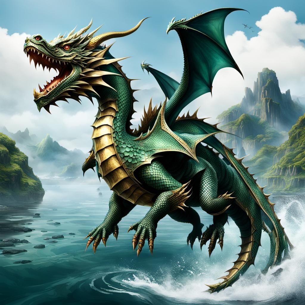 The dragon Armor worn by a person riding on a water dragon t...