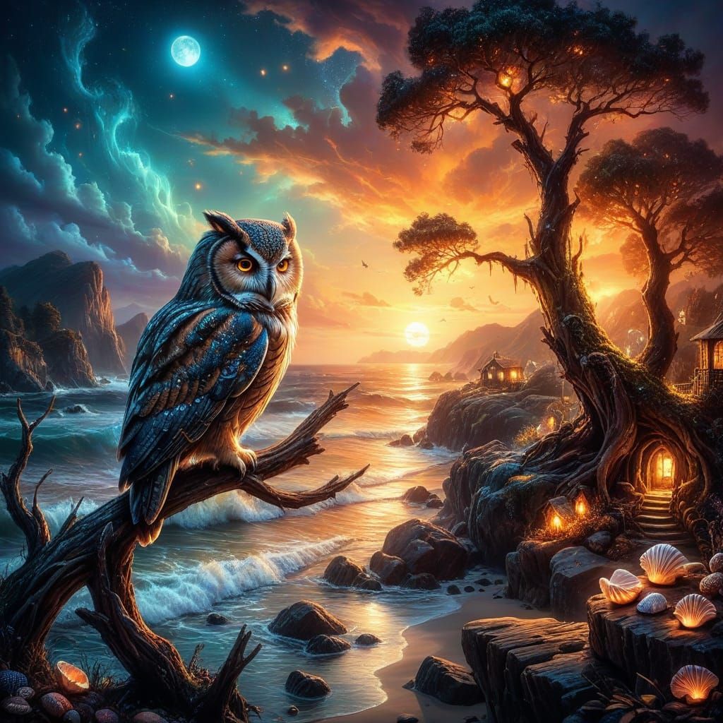 Twilight Cove Owl Perch 🦉🌊