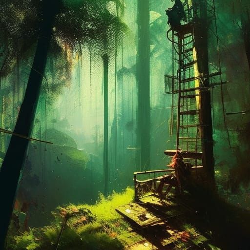 cute portrait of a
demon climbing a haunted treehouse, Ismai...