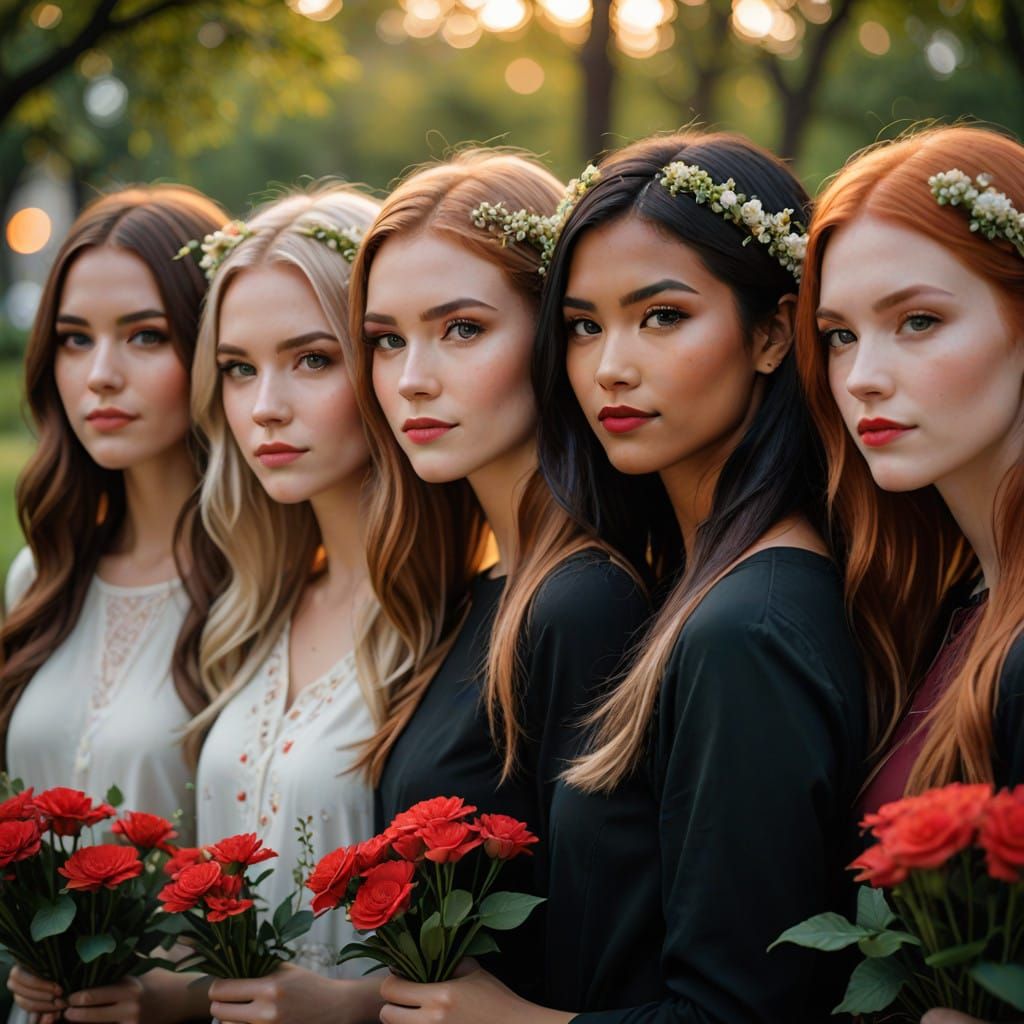 girls Four Girls Surrounded by Flowers in a Professional P