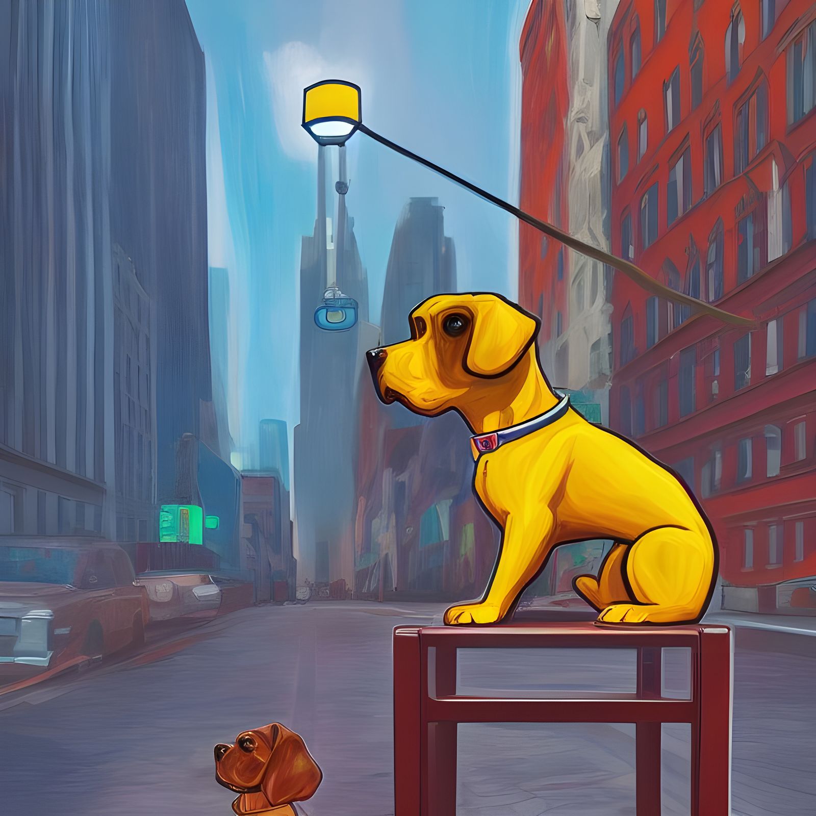 a dog on top of a chair in a square in New York(Medium) - AI Generated ...