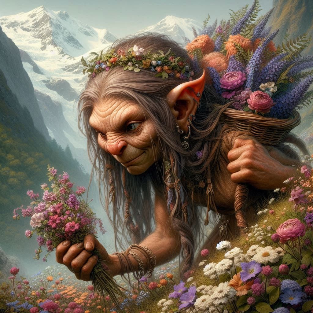 Mrs troll with flowers
