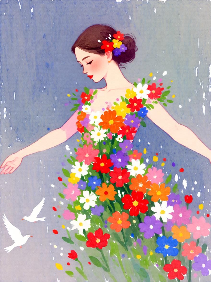 a woman dressed with flowers