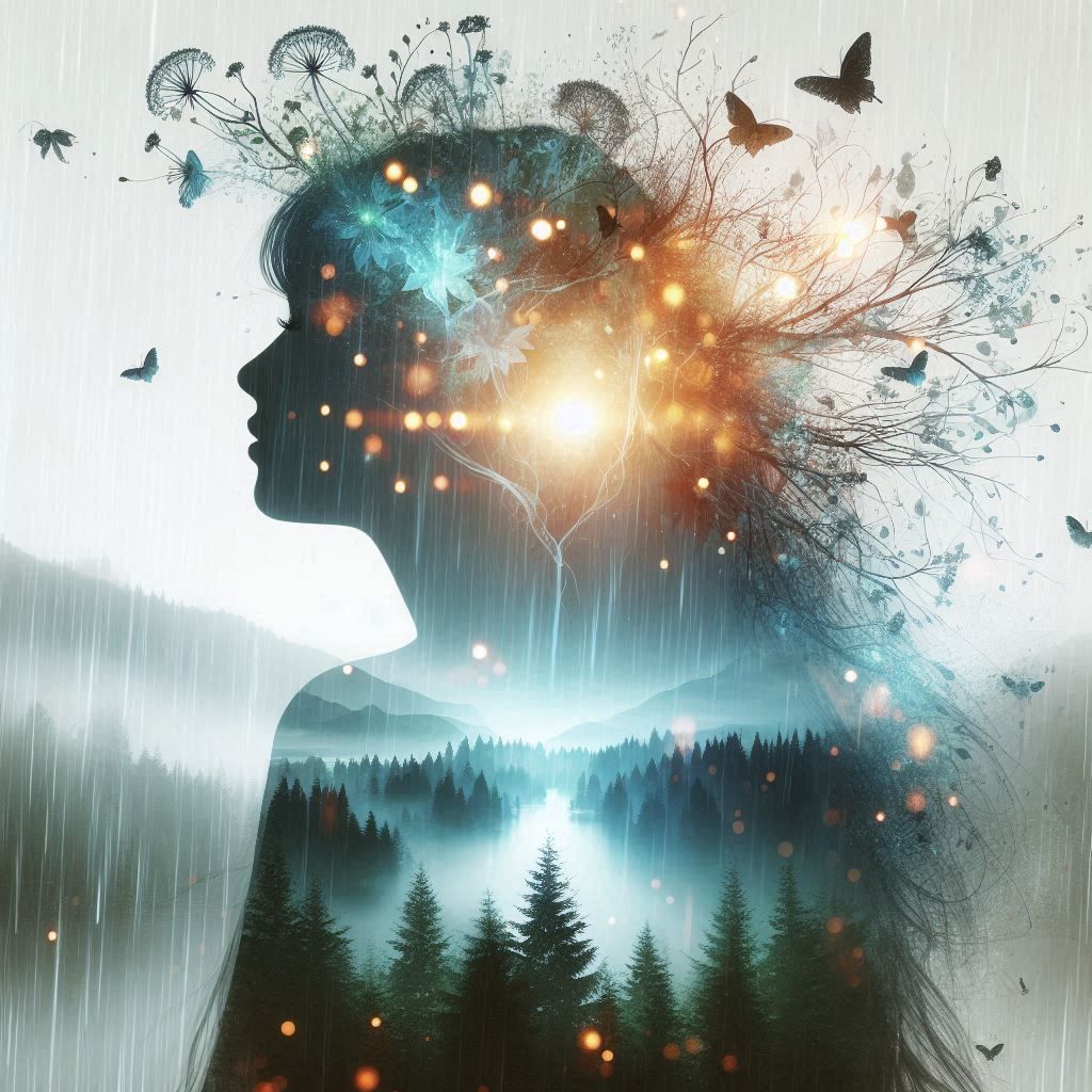 double exposure beautiful fantasy DALL-E 3 portrait landscap...