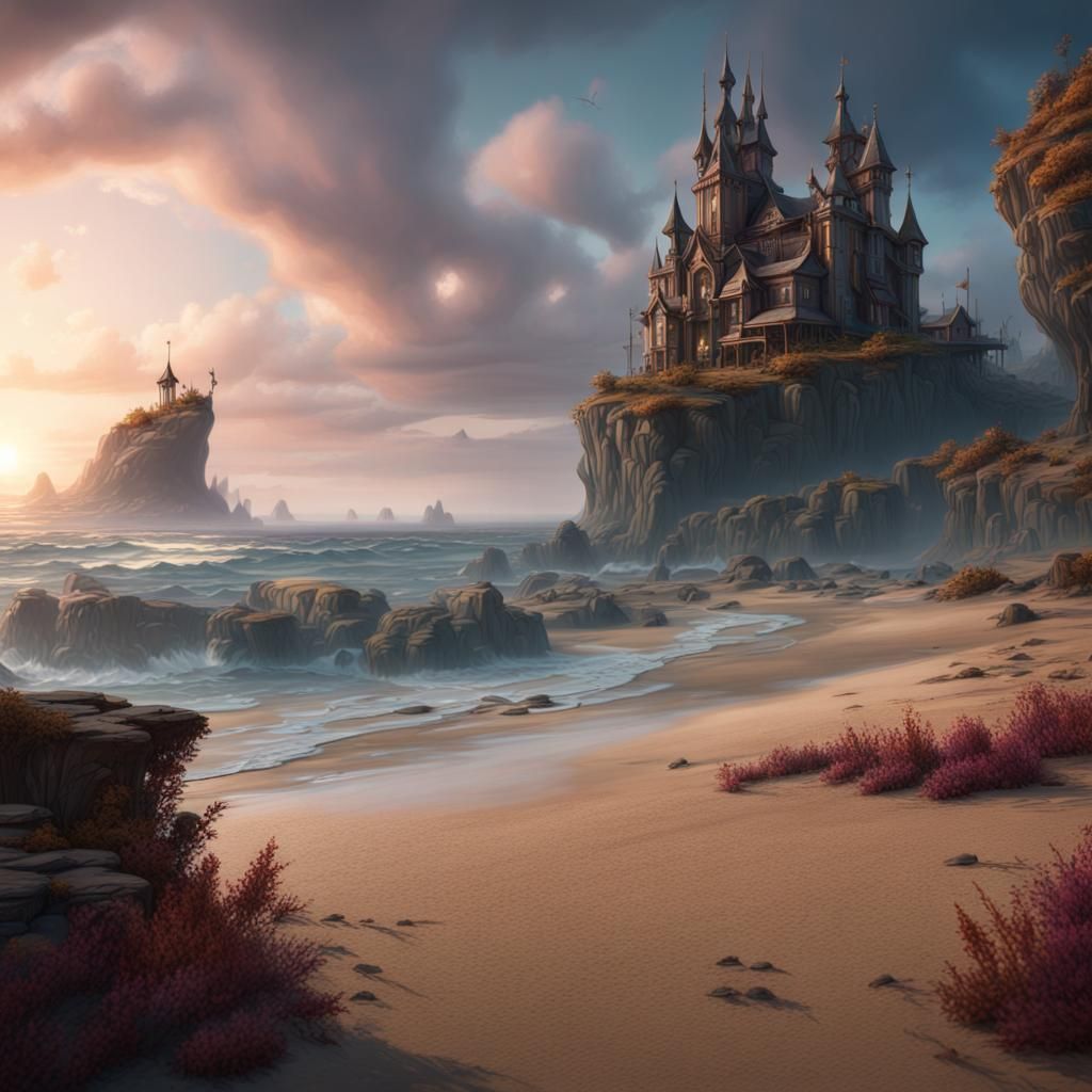 random beach detailed matte painting, deep color, fantastica...