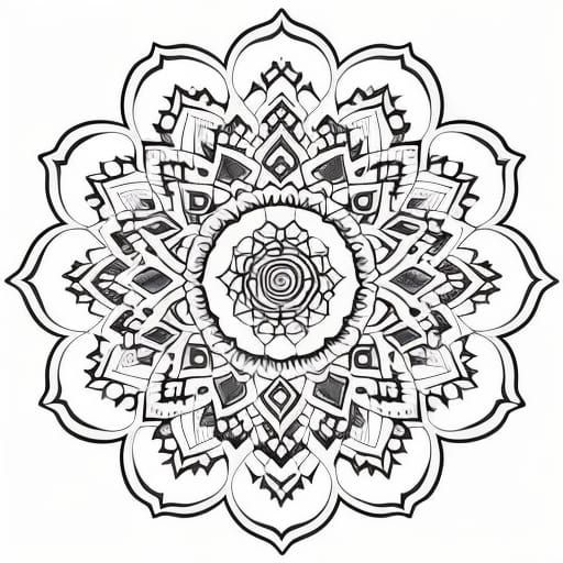 Pretty black and white outline only mandala for colouring in printable