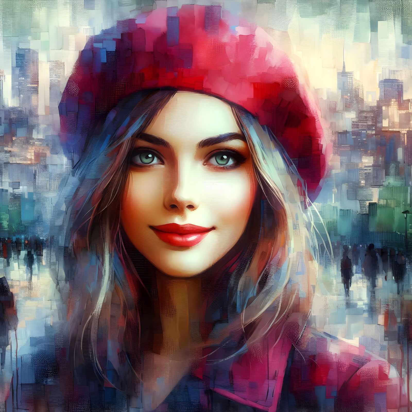 She wore raspberry beret. . .