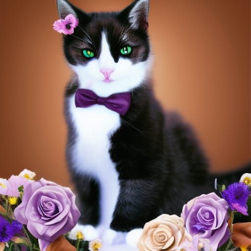 Very cute black and white tuxedo cat with warm brown cat eyes& ethereal ...