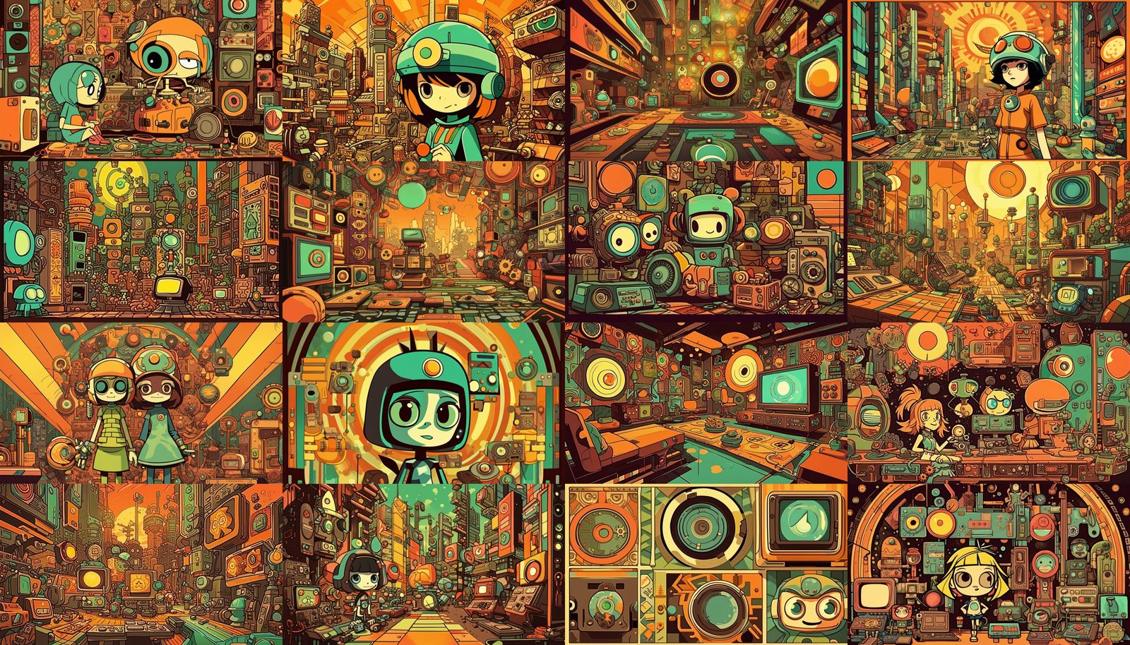 solarpunk groovy retro cartoon open film scene, "Wakfu", "He...