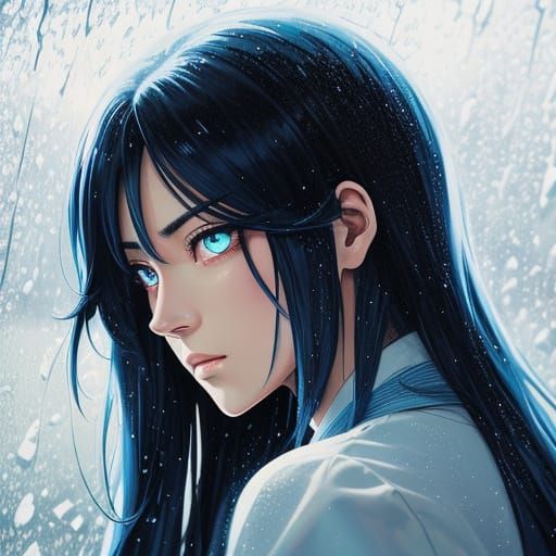 Young Woman Gazes Out Window in Vibrant Anime Style