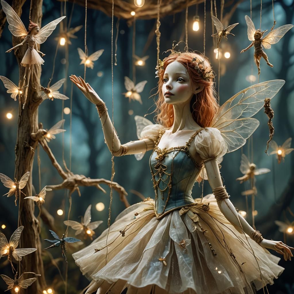 Wooden puppet fairy on strings..