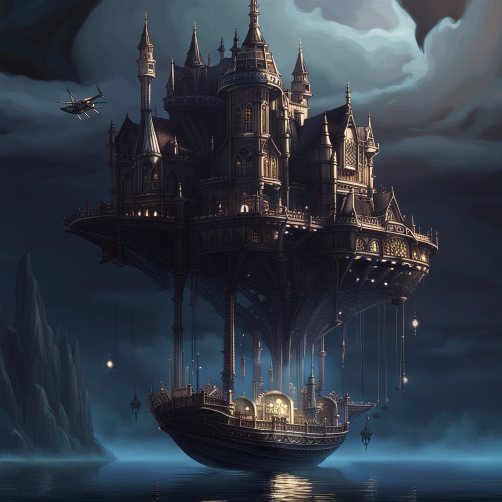 Flying boat final fantasy style and a gorgeous gothic castle