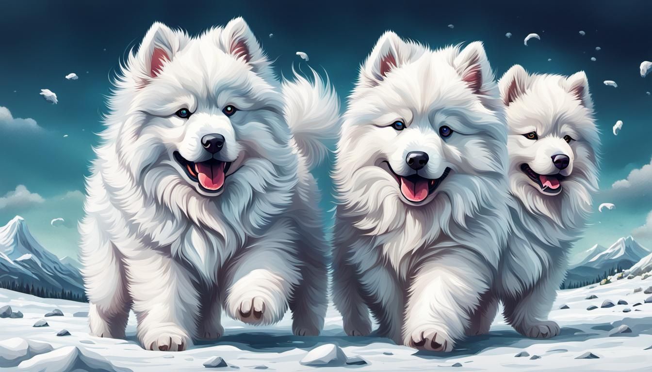 Cute fluffy adorable Samoyeds