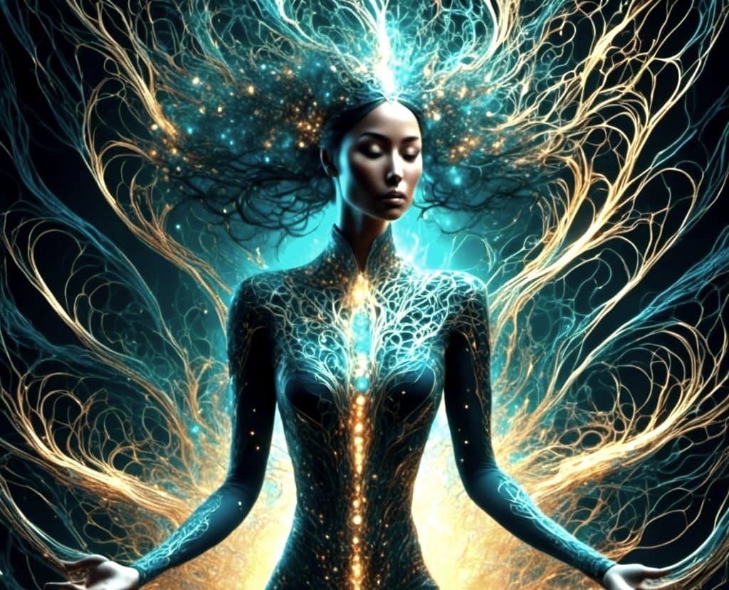 Scandinavian Woman in Lotus Position: Cosmic Neurology Art