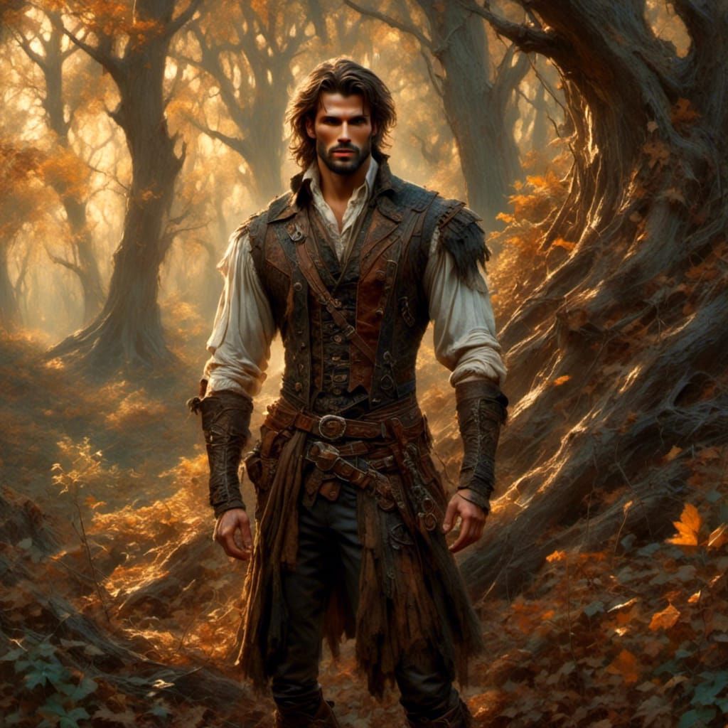 Fantasy Man Portrait in Forest Light