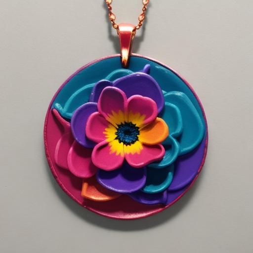 Colored necklace from plasticine gradient flowers floral