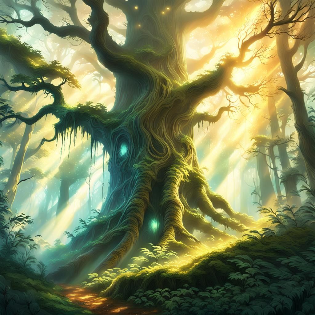 Ethereal Spirit in Mystical Forest: Fantasy Concept Art