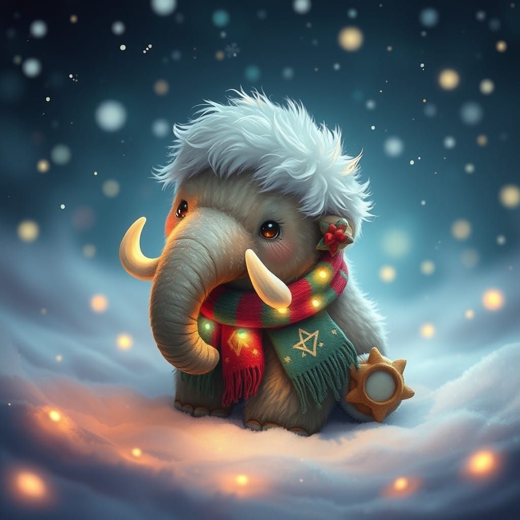 Enchanted Festive Mammoth in Dreamlike Style