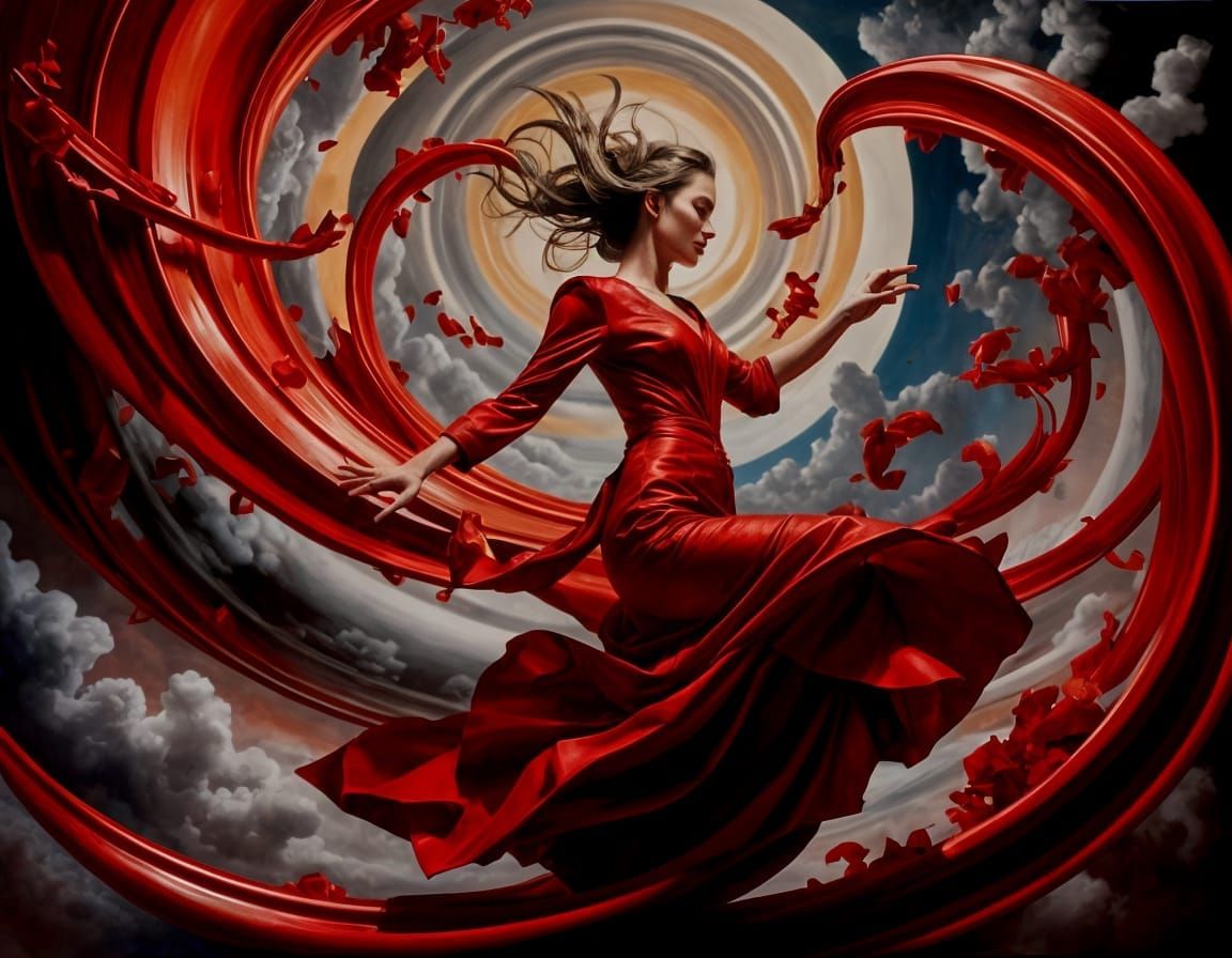 She rides the red swirl into the maelstrom