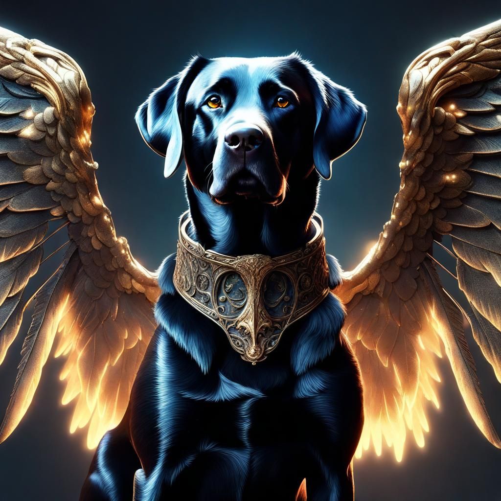 black lab with angel wings AI Generated Artwork NightCafe Creator