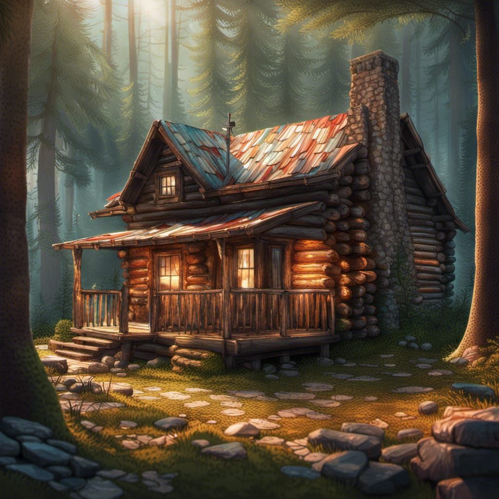 Log cabin in forest