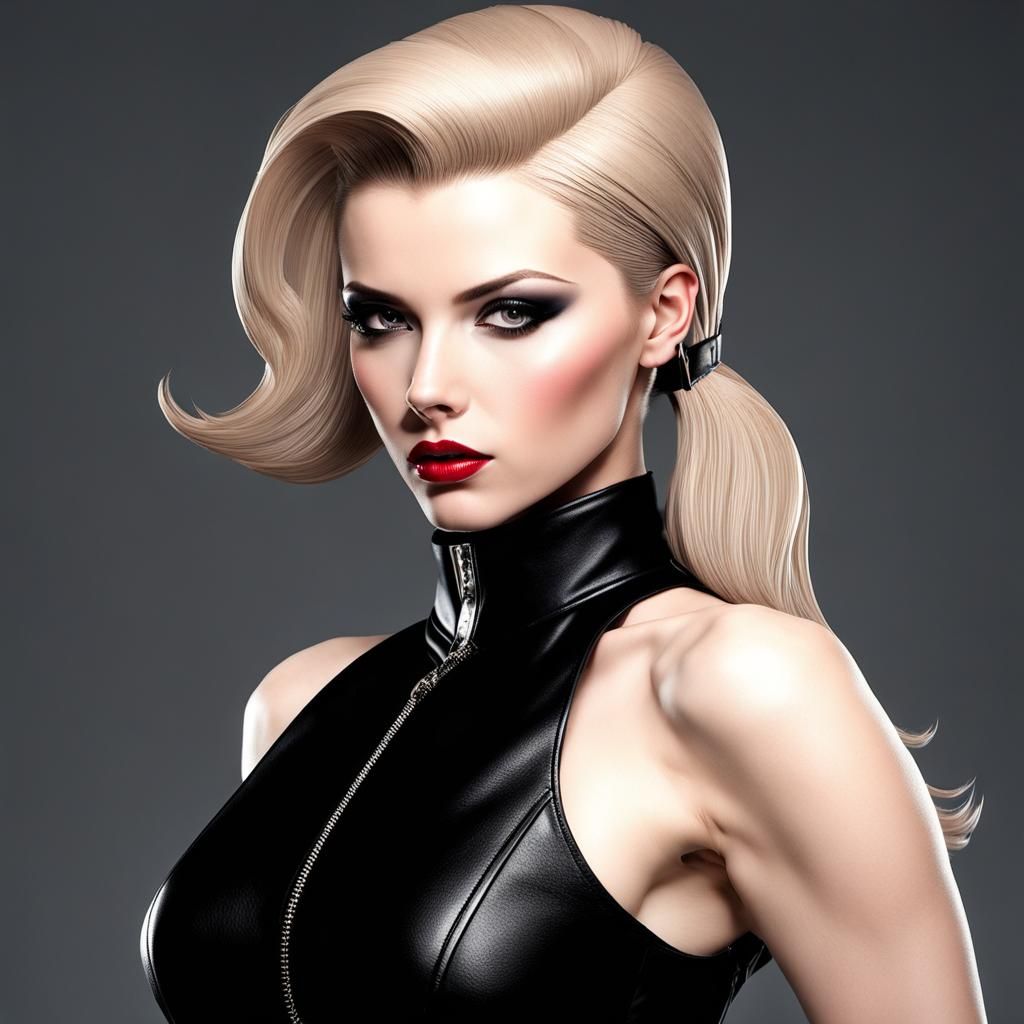 Platinum Blonde Hitwoman, leather - AI Generated Artwork - NightCafe Creator