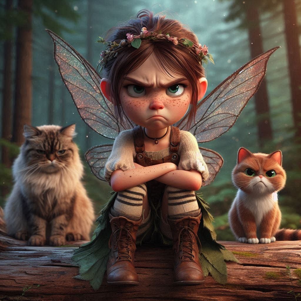 cute grumpy fairy - pixar style