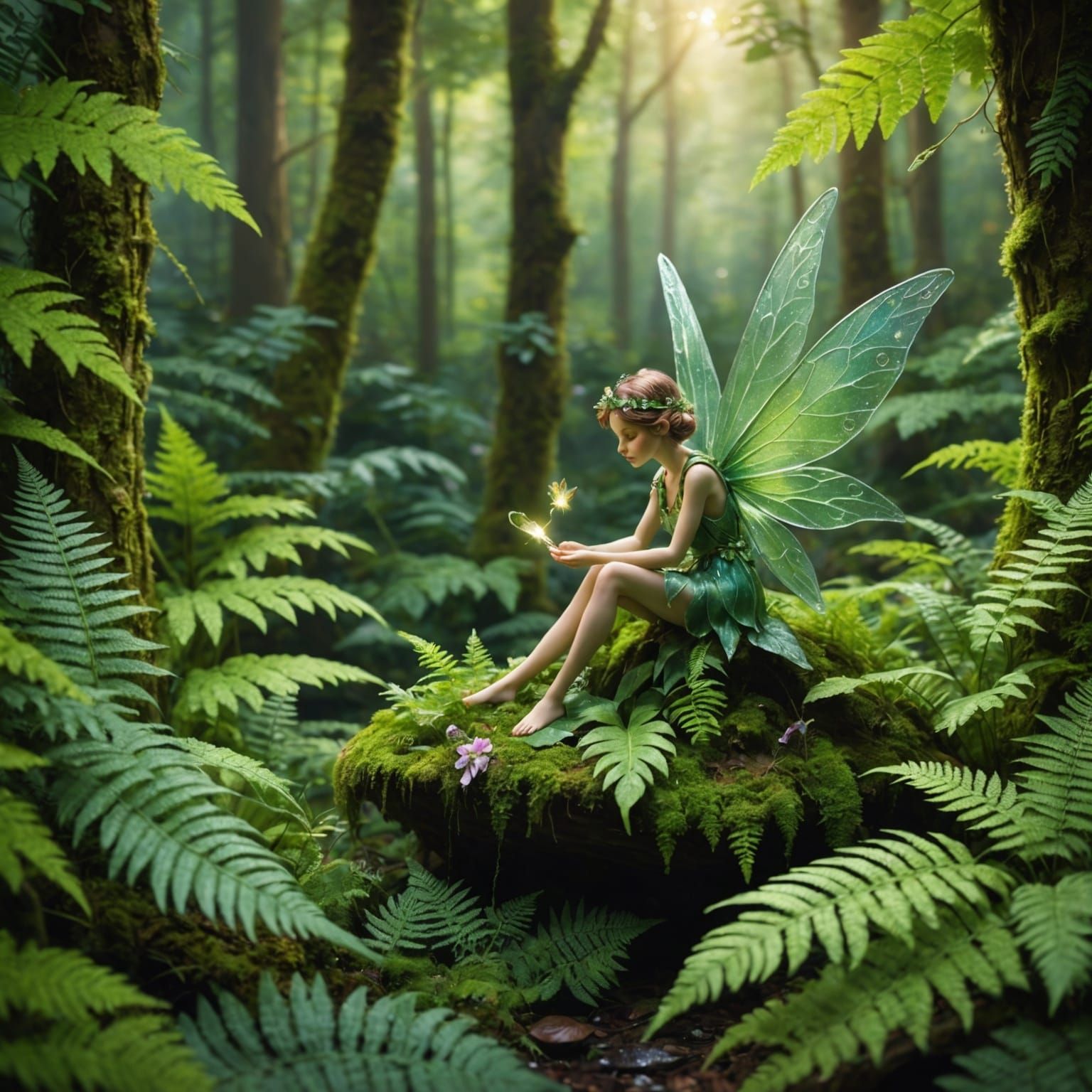 Enchanting Fairy on Leaf in Magical Forest