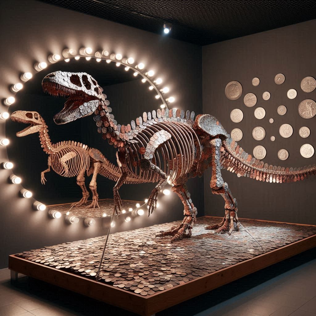 Dinosaur made of coins