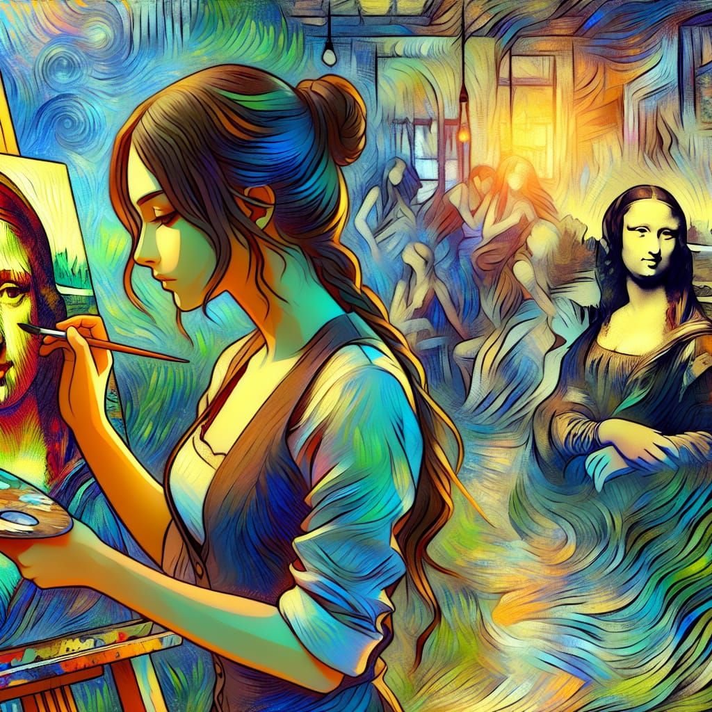 Van gogh painting the mona lisa