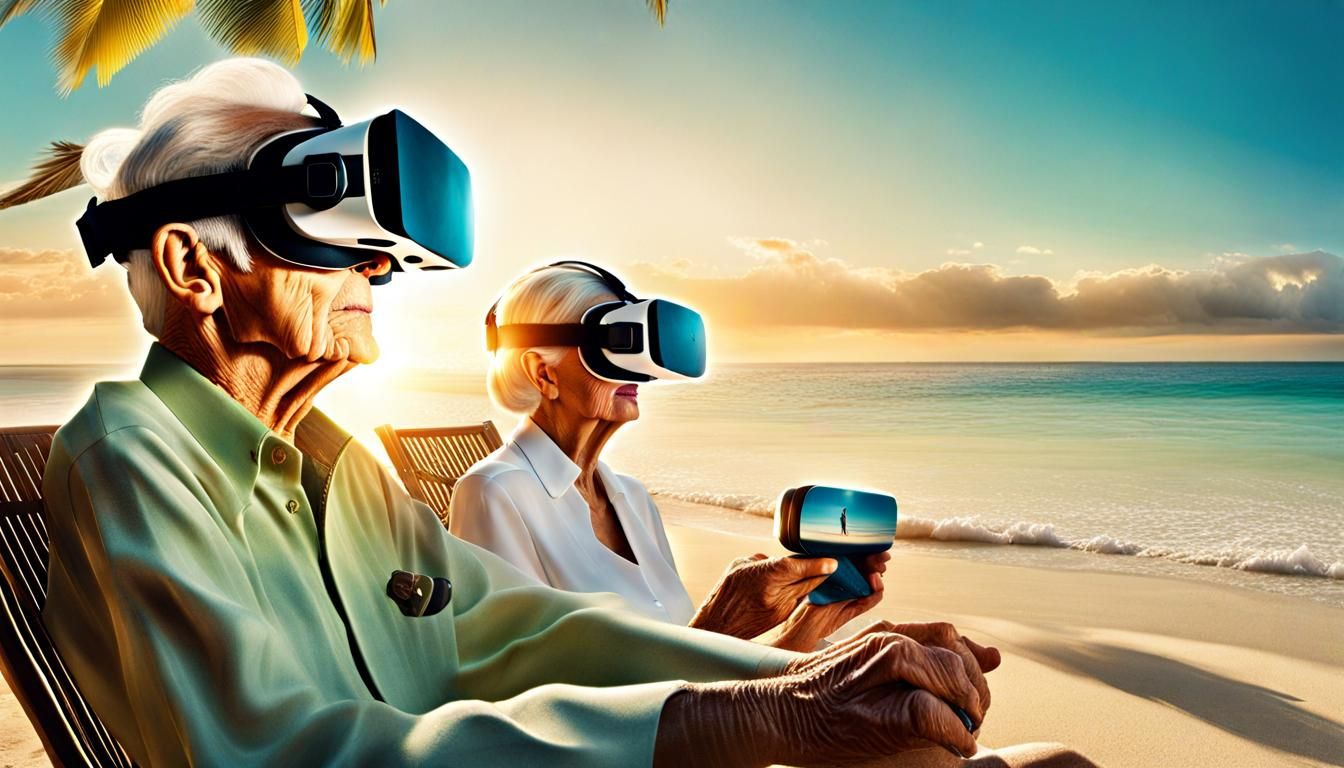 (Double exposure ethereal matrix of paradise vacation relaxi...