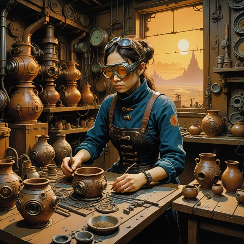 Lady making clay pots 