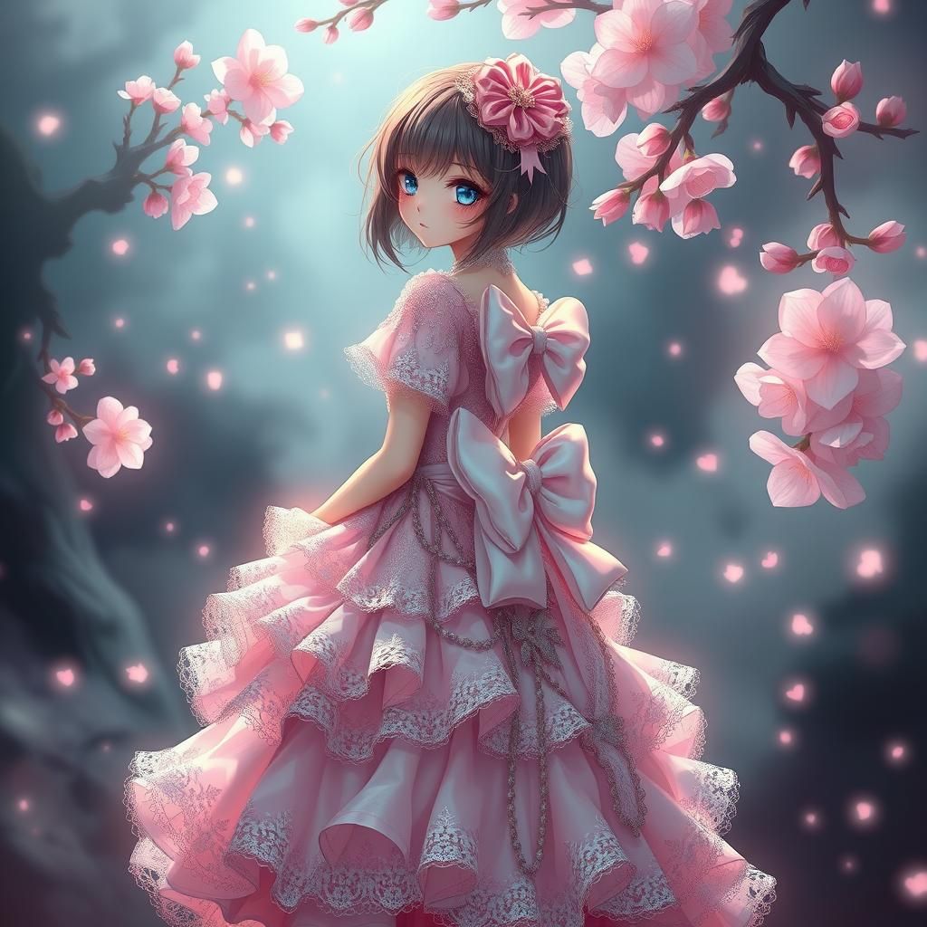 Anime Girl in Victorian Dress with Ethereal Lighting