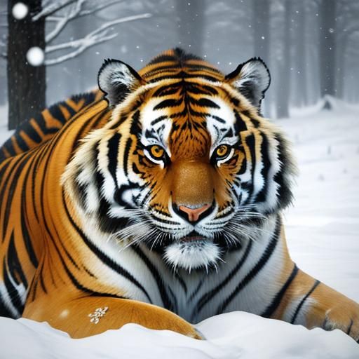 Tiger in Snow: A Realistic Wildlife Photograph
