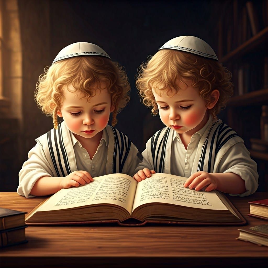 Cherubic Toddlers Study Talmud: Fantasy Concept Art