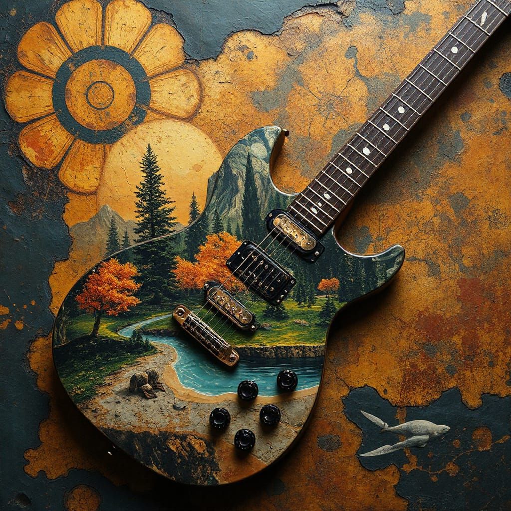 Hardrock Surrealist landscape shaped like guitar  by @Timmy Contraros