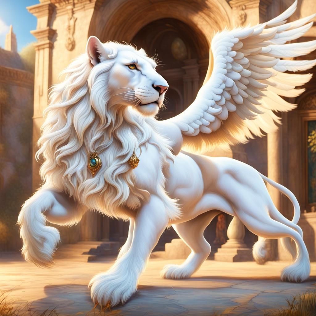 Winged White Lion - AI Generated Artwork - NightCafe Creator