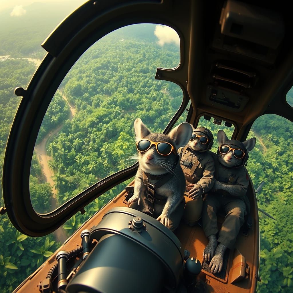 Chinchillas in a Vietnam Huey Helicopter